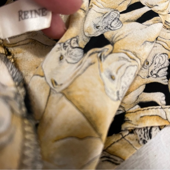 Bull Dog Button Down Short Sleeve Shirt Renate Schuler Raw Silk Yellow Black - Picture 7 of 9